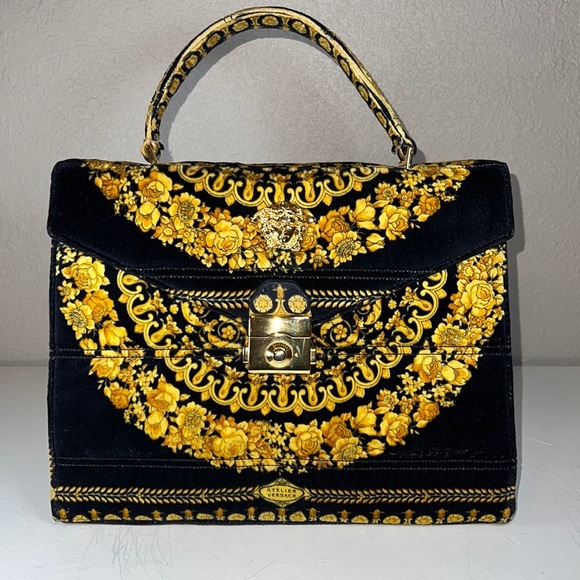 Versace Handbags - Atelier Versace Vintage 1992 Gianni Versace Couture Baroque Velour KELLY…